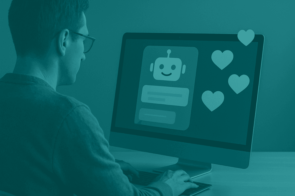 Graphic of a person working at a computer