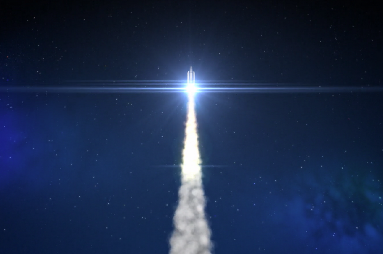 A rocket launching into a starry night sky, representing high-volume hiring