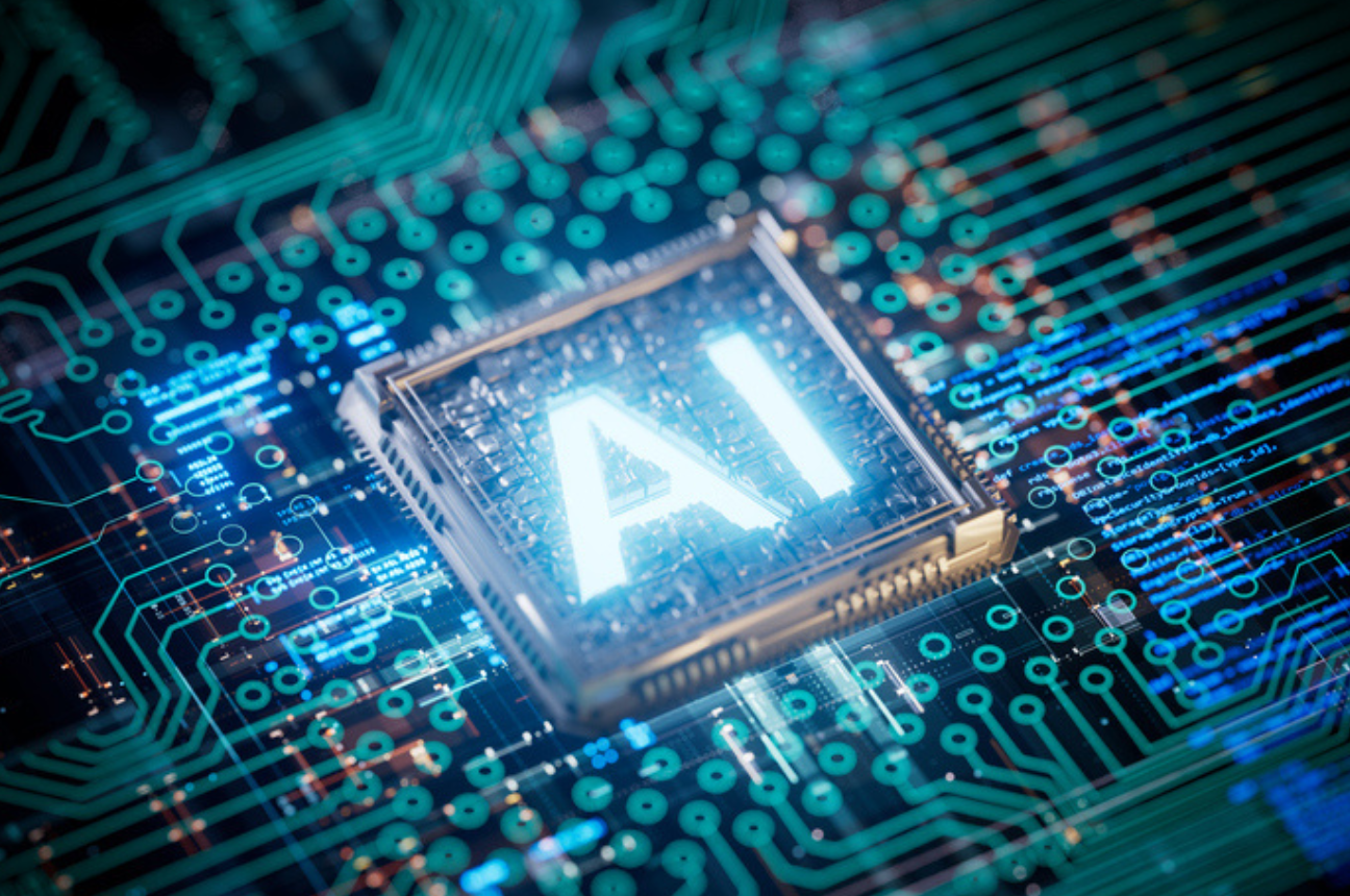 A computer chip with AI on it to symbolize AI analytics